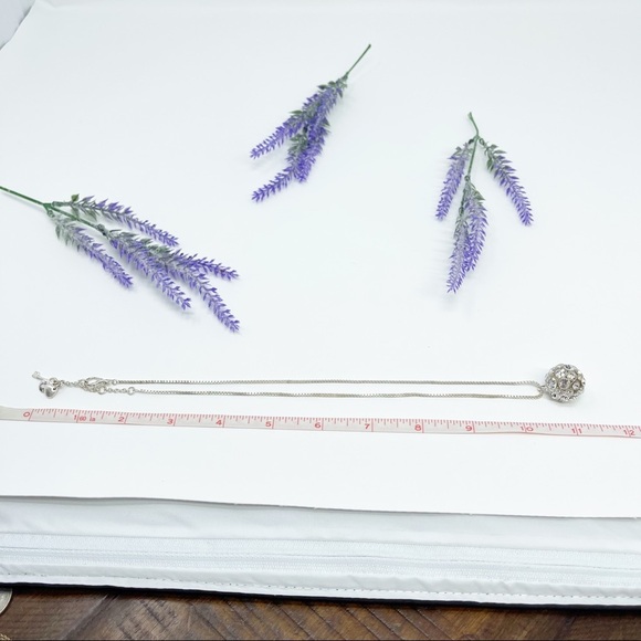 Fossil Crystal Inlay Crystal Disco Ball Pendant Silver Tone Necklace - Picture 3 of 5